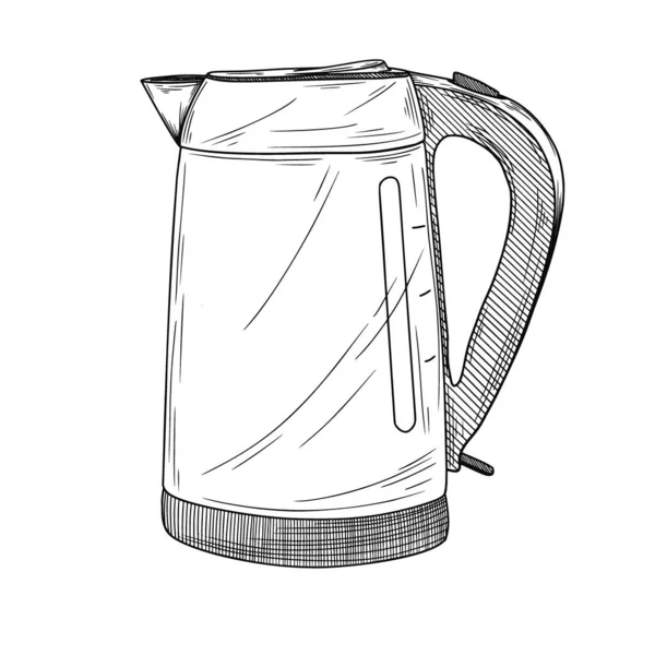 Sketch of electric kettle on a white background. Vector illustration — Stock Vector
