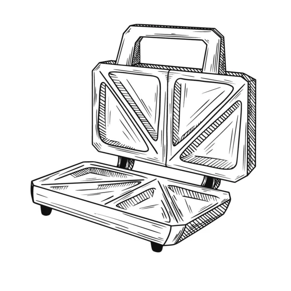 Sandwich-Toaster auf weißem Hintergrund skizzieren. Vektorillustration — Stockvektor
