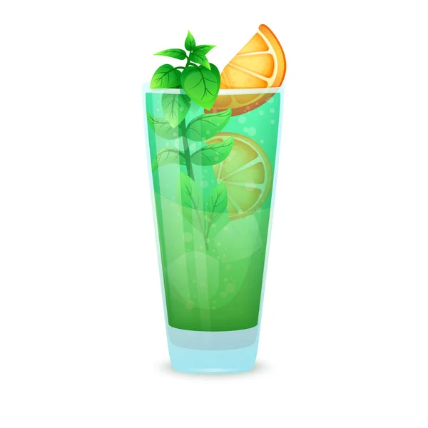 Cocktail réaliste sur fond blanc. Cocktail dans un verre avec différents éléments.Vecteur — Image vectorielle