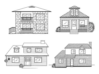 Bir dizi farklı ev. Robot resim biçiminde vektör illüstrasyonu