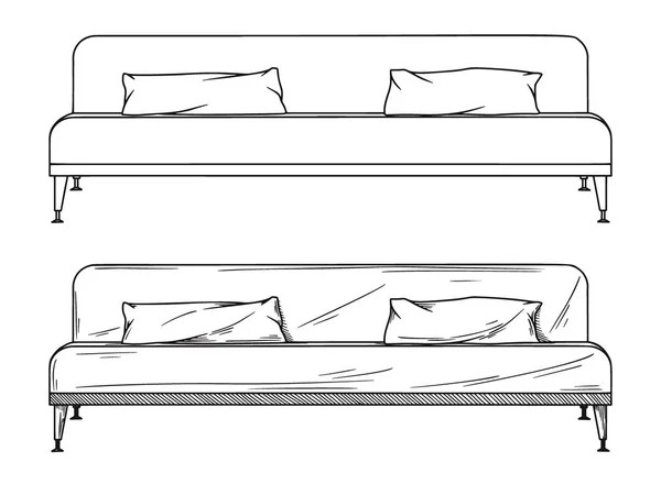 Schizzo realistico di divani isolati su sfondo bianco. Vettore — Vettoriale Stock
