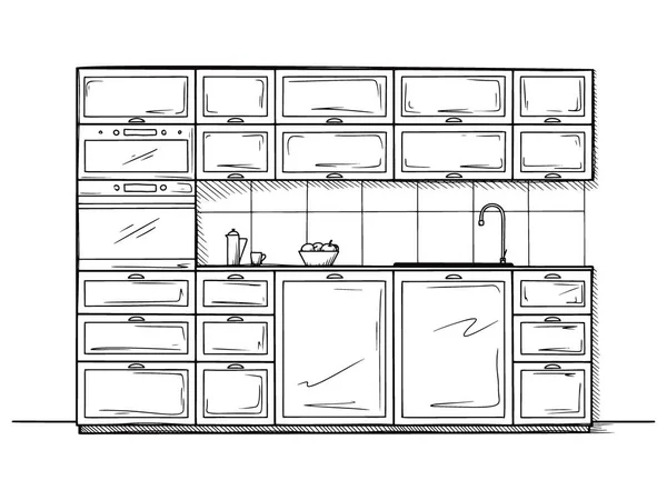 Hand drawn kitchen furniture. Vector illustration in sketch style — Stock Vector