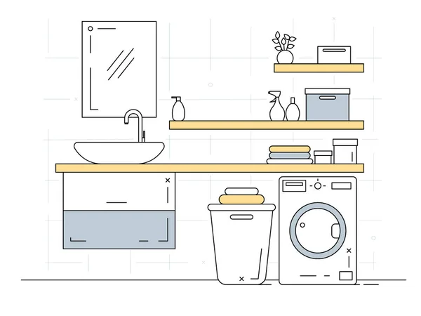 Croquis linéaire d'un intérieur. Une partie de la salle de bain. Vecteur — Image vectorielle