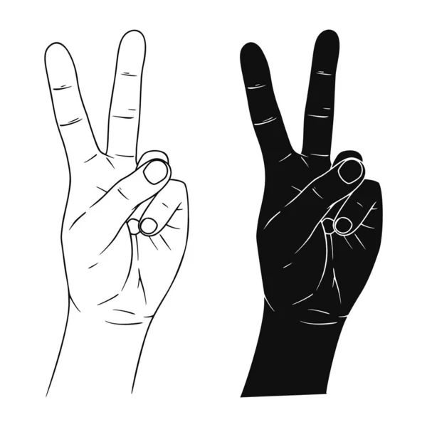 手のサインの勝利や平和とはさみ。下絵風のベクターイラスト — ストックベクタ