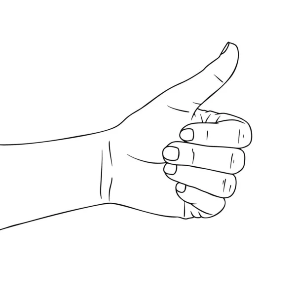 Croquis main avec un pouce levé. Panneau d'auto-stop, bon . — Image vectorielle