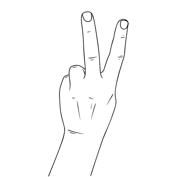 Kézjel győzelem vagy béke és olló. Vektor illusztráció vázlatos stílusban — Stock Vector