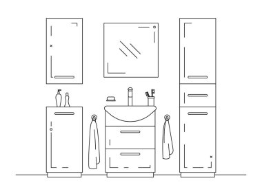 Bir iç mekanın doğrusal çizimi. Banyonun bir kısmı. Vektör
