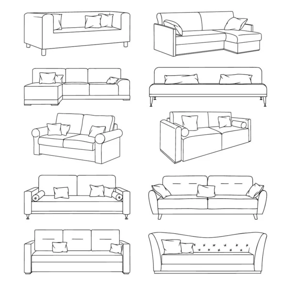 Esboço de sofás isolados sobre fundo branco. Vetor —  Vetores de Stock