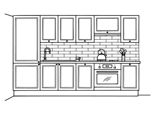Hand getekende schets keuken meubilair. Vector illustratie — Stockvector