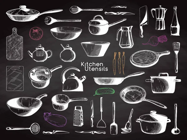 Sketch of tableware. Big set of dishes. — 스톡 벡터