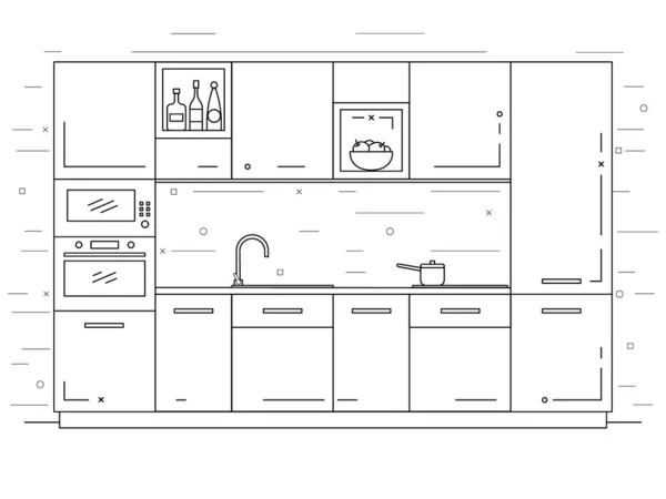Modern mutfak. Mutfak mobilyaları, lavabo, hob ve sökücü. Vektör illüstrasyonu — Stok Vektör