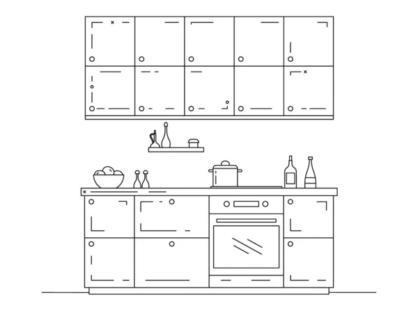 Cozinha moderna. Móveis de cozinha com pia, placa e exaustor. Ilustração vetorial — Vetor de Stock