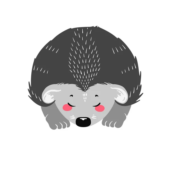 Cute Hedgehog White Background Hand Drawn Illustration Scandinavian Style Vector — Stock Vector