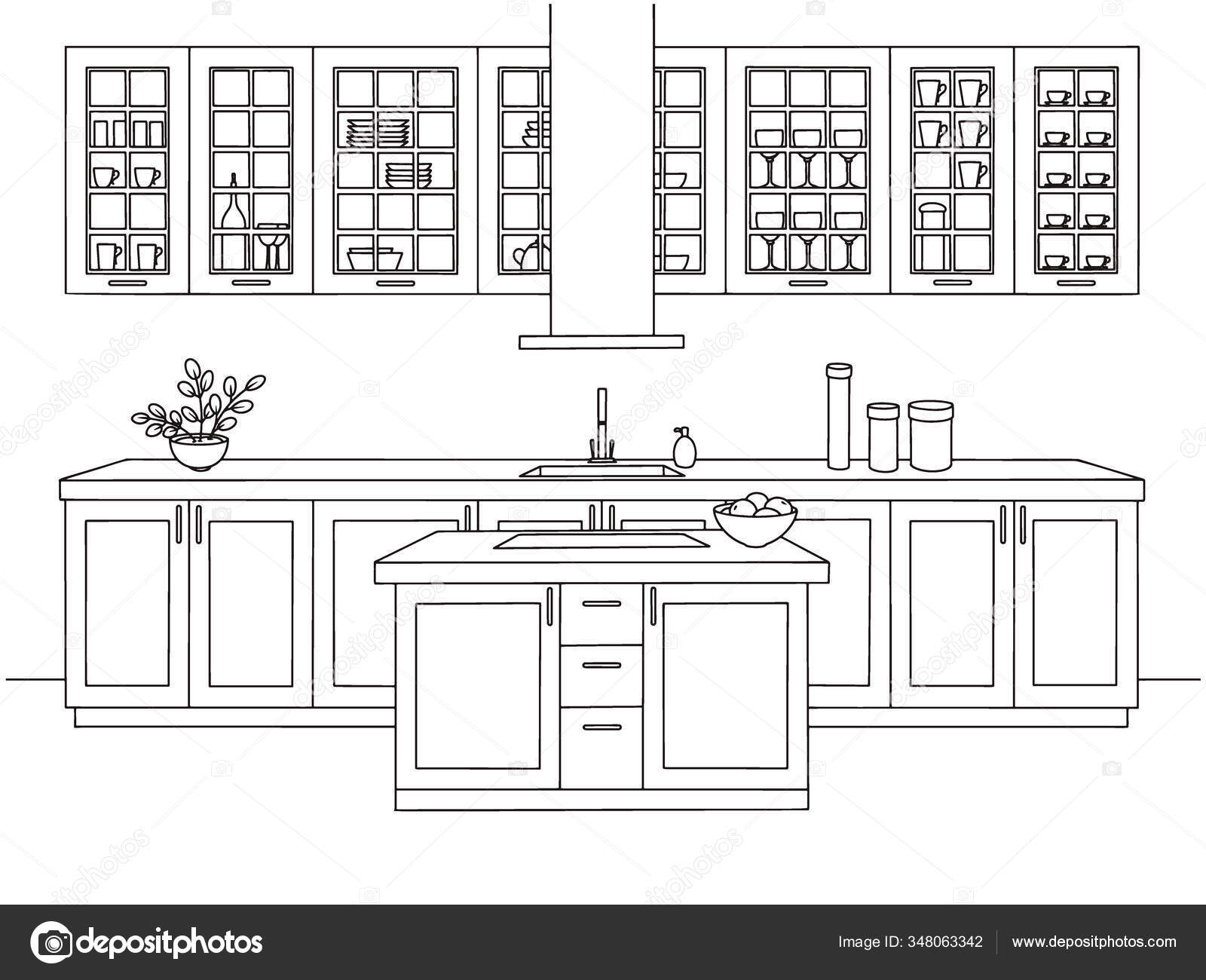 Hand Drawn Kitchen Kitchen Furniture Vector Illustration Sketch Style Stock  Vector by ©nadiia.kud.gmail.com 348063342, image size:1600x1300