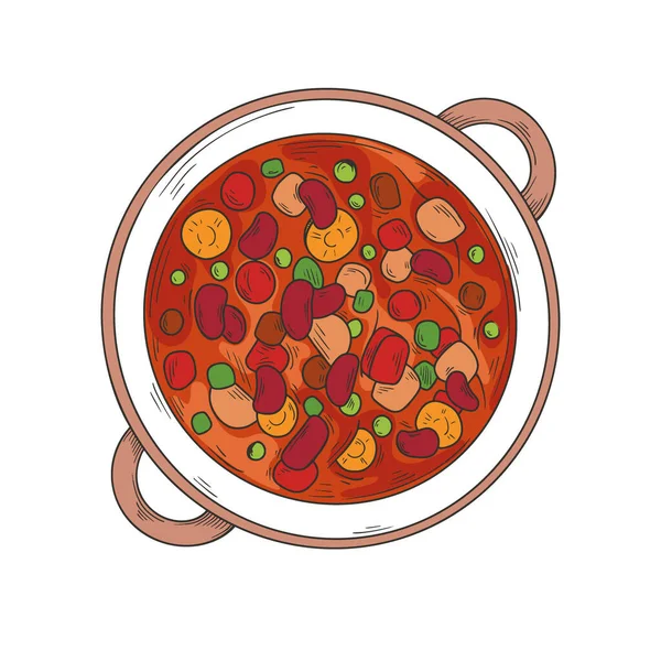 Итальянский Суп Минестроне Тарелка Супом Изолирована Белом Фоне Векторная Иллюстрация — стоковый вектор