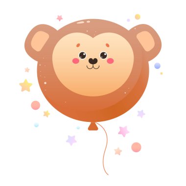 Balon Şirin Kawaii Maymunu. Beyaz arka planda izole edilmiş bir hayvan. Vektör illüstrasyonu