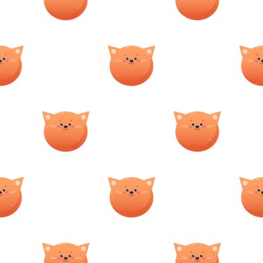 Şirin Kawaii Kedisi. Hayvani, pürüzsüz desen. Vektör illüstrasyonu