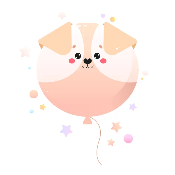 Balloon Cute Kawaii Dog Animal Isolated White Background Vector Illustration — Stock Vector