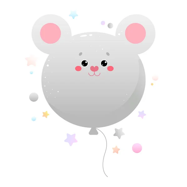 Ballon Niedliche Kawaii Maus Ratte Tier Isoliert Auf Weißem Hintergrund — Stockvektor