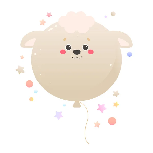 Ballon Cute Kawaii Schafe Lamm Tier Isoliert Auf Weißem Hintergrund — Stockvektor