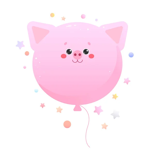 Baloon Cute Kawaii Schwein Ferkel Tier Isoliert Auf Weißem Hintergrund — Stockvektor