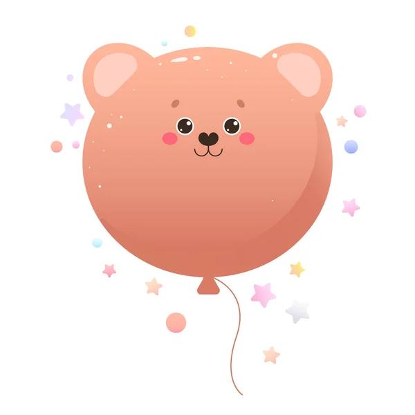 Balloon Cute Kawaii Bear Vorhanden Tier Isoliert Auf Weißem Hintergrund — Stockvektor