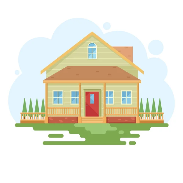 Stylish House Sky Other Elements Environment House Flat Style Vector — Stock Vector