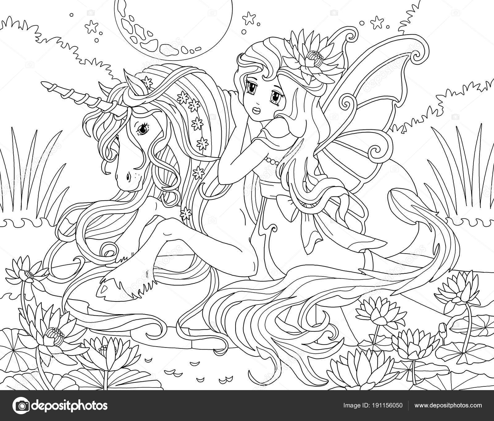 Coloring Page Unicorn Princess — Stock Photo © larisakuzovkova #191156050