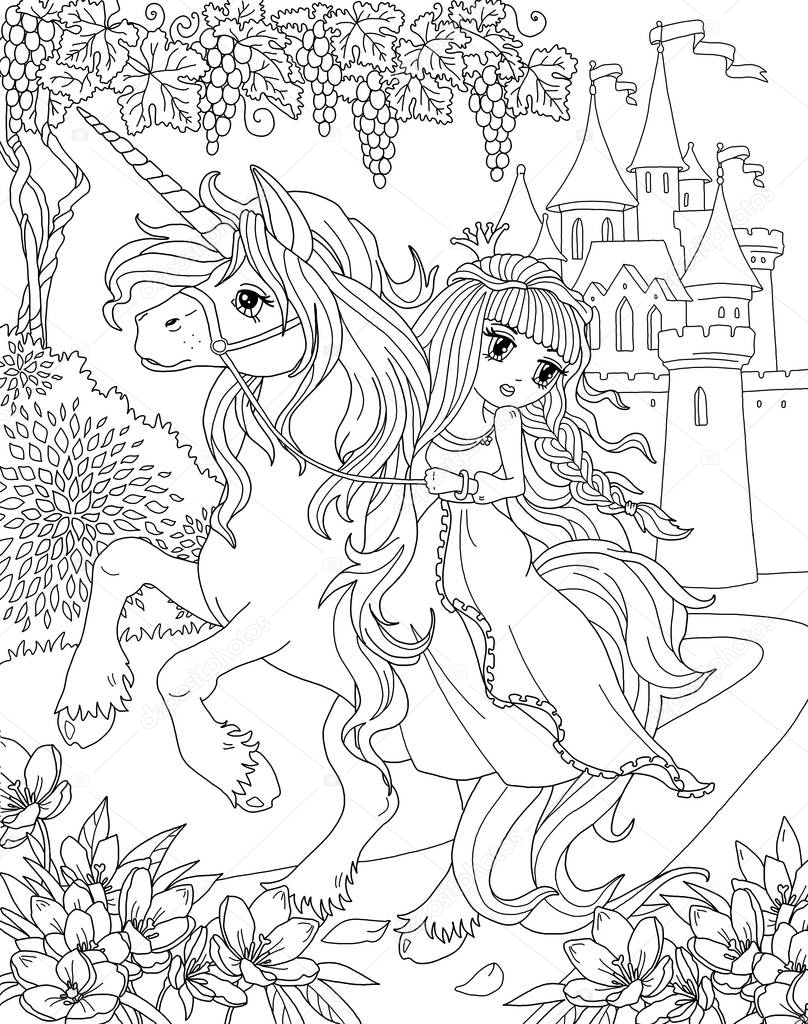 Coloring Page Unicorn Princess — Stock Photo © larisakuzovkova #191156084