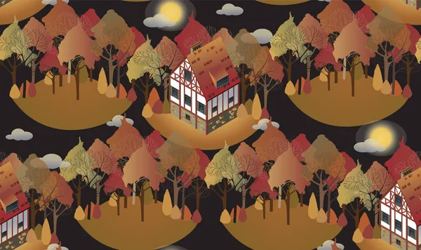 Seamless pattern with cozy european houses. Autumn. Flat style vector illustration. — Stock Vector