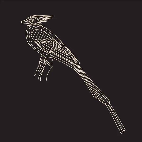 Uccello astratto decorativo ornamentale, isolato su nero . — Vettoriale Stock