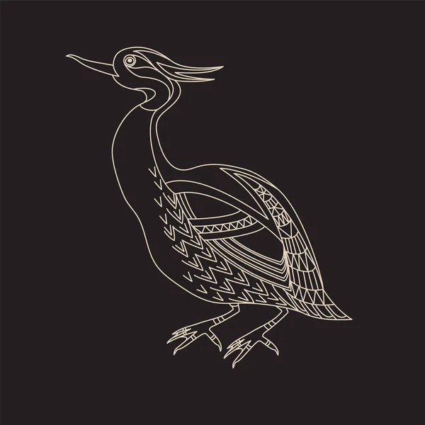 Oiseau décoratif abstrait d'ornement, isolé sur noir . — Image vectorielle