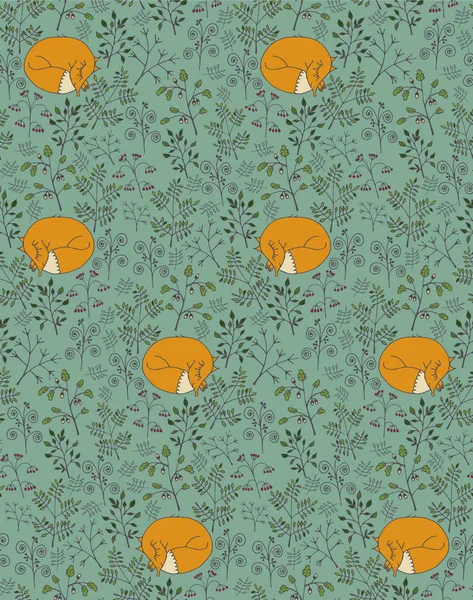 Seamless pattern with branches and foxes. — Stock Vector