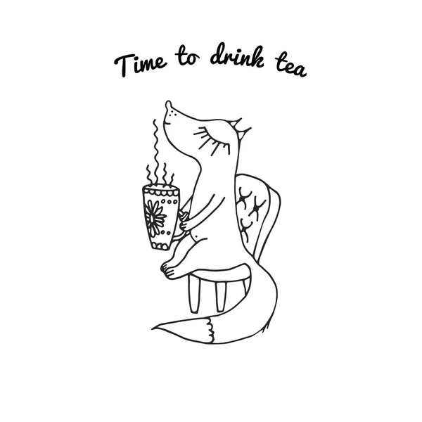 Küçük tilki içecekler çay ve rüyalar.