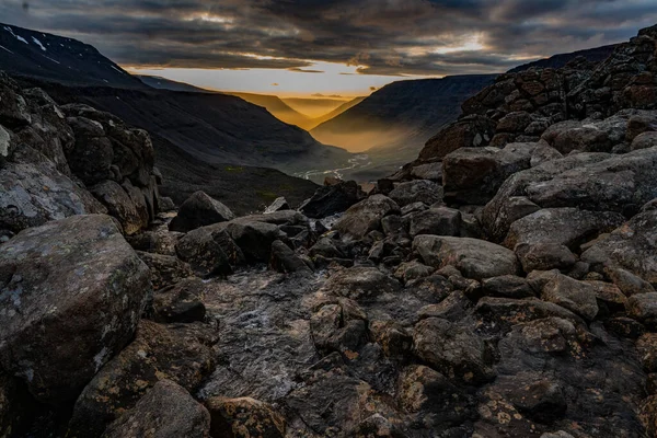 Sonnenuntergang Auf Dem Putorana Plateau Sibirien Sommer Mit Blick Auf — Stockfoto