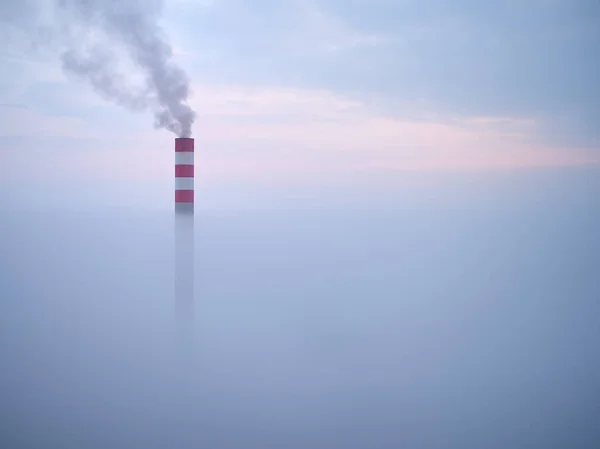 Smoking Chimney Power Plant Coming Out Inverse Fog Power Plant — Stock Photo, Image