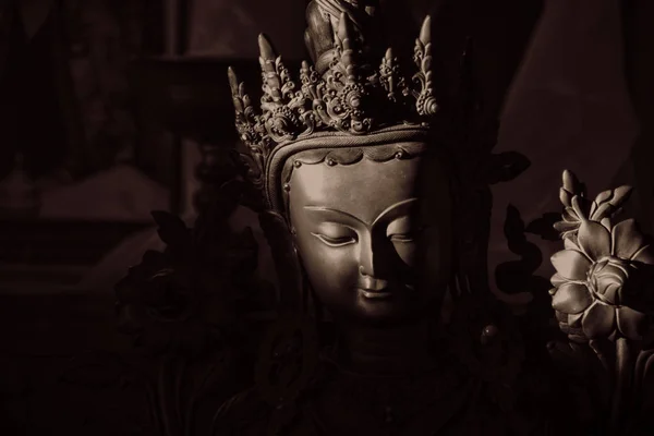Sculpture Buddha Dark Background — Stock Photo, Image