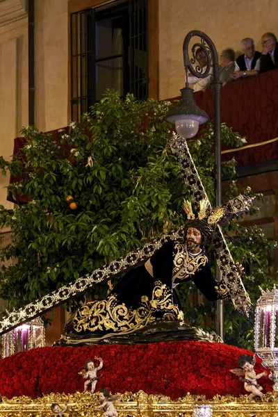 Krok Tajemství Bratrstva Hrách San Vicente Semana Santa Seville — Stock fotografie