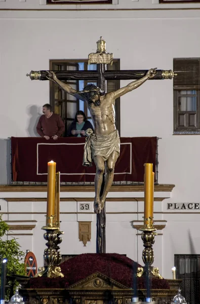Hermandad Del Cristo Burgos Holy Week Seville — стокове фото