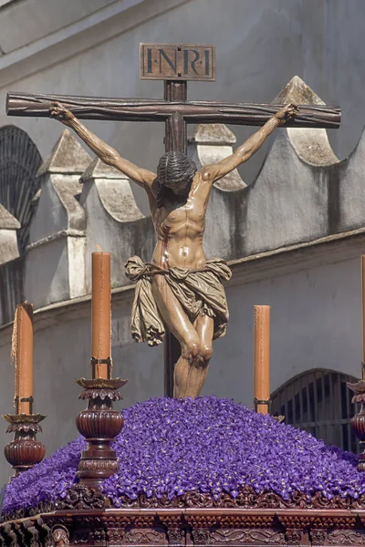 Jesus' death on the cross, Holy Week in Seville, brotherhood of students — Stock Photo, Image