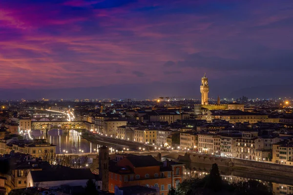 Florencia Vista Iluminada Desde Piazzale Michelangelo Atardecer — Foto de Stock