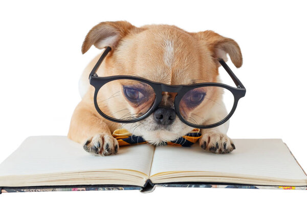 Chihuahua dog with notebook.