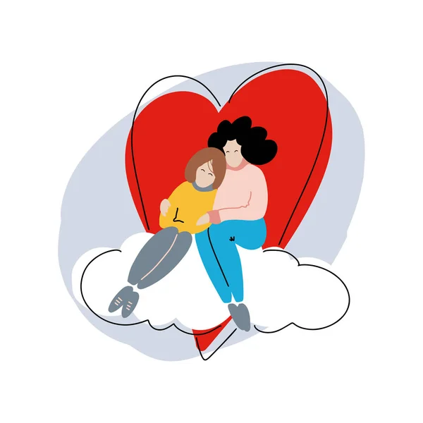 Birbirine aşık iki kadın. Sevgililer Günü kartı.