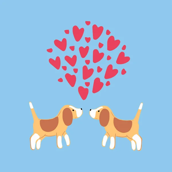 Deux beagles mignons avec des coeurs . — Image vectorielle