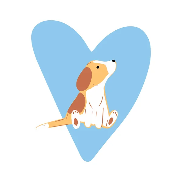 Małe słodkie beagle z niebieskim sercem. — Wektor stockowy