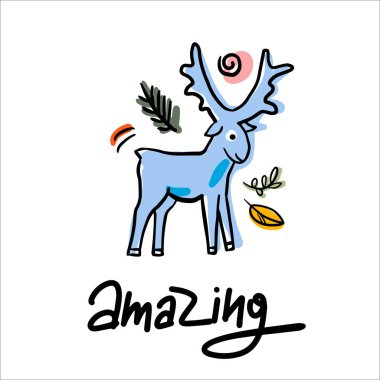 Funny blue moose vector illustration. vector