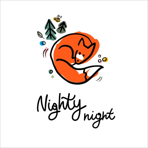 Funny orange fox sleeping in the forest — Stock Vector