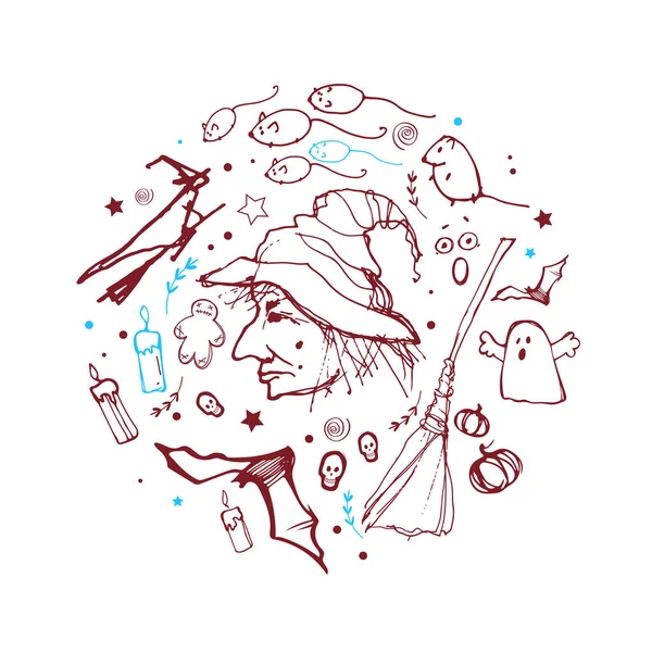 Vektör el çizimi cadılar bayramı illüstrasyonu
