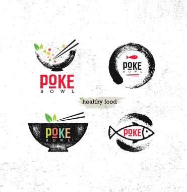 Set with templates for poke bowl logotypes  clipart