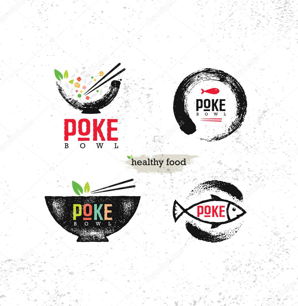 Set with templates for poke bowl logotypes 